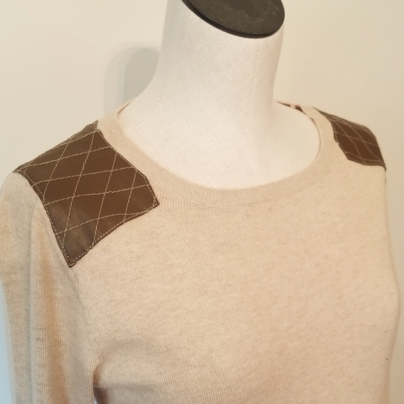 🍂Cremieux Tan Knit Dress w/ Faux Leather Shoulders - Picture 2 of 5